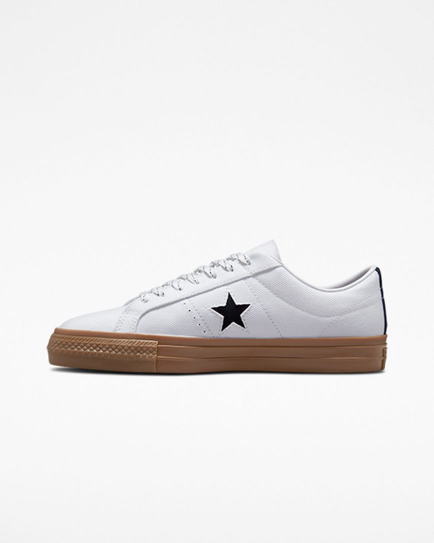 Bascheți Barbati Converse One Star Pro Cordura Panza Albi Negrii | RO SGWRZ793